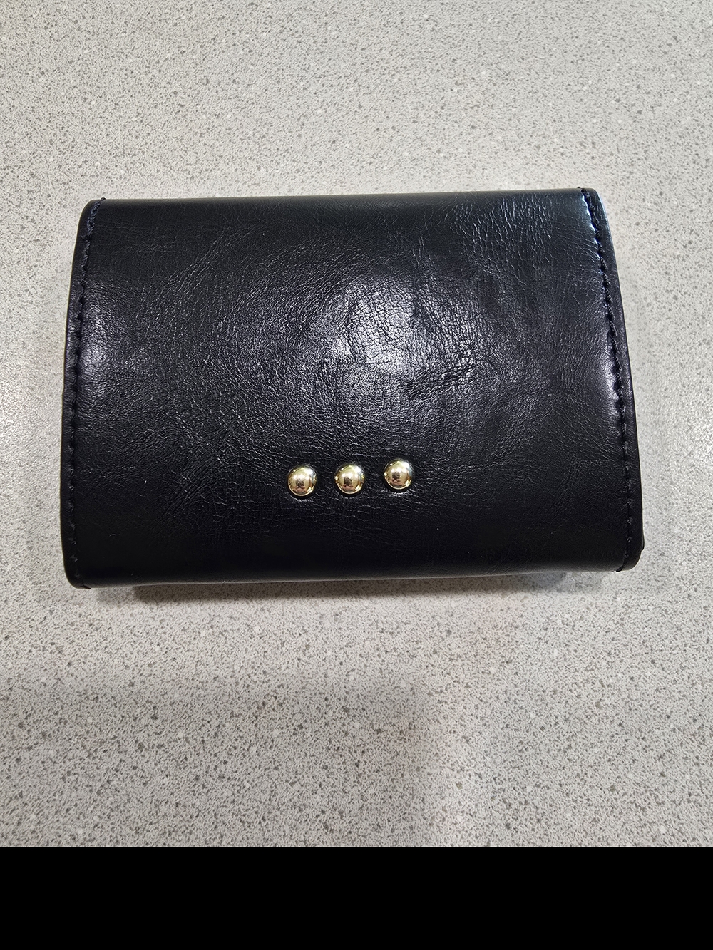 Black Leather Women's Wallet with Gold Stud Accents